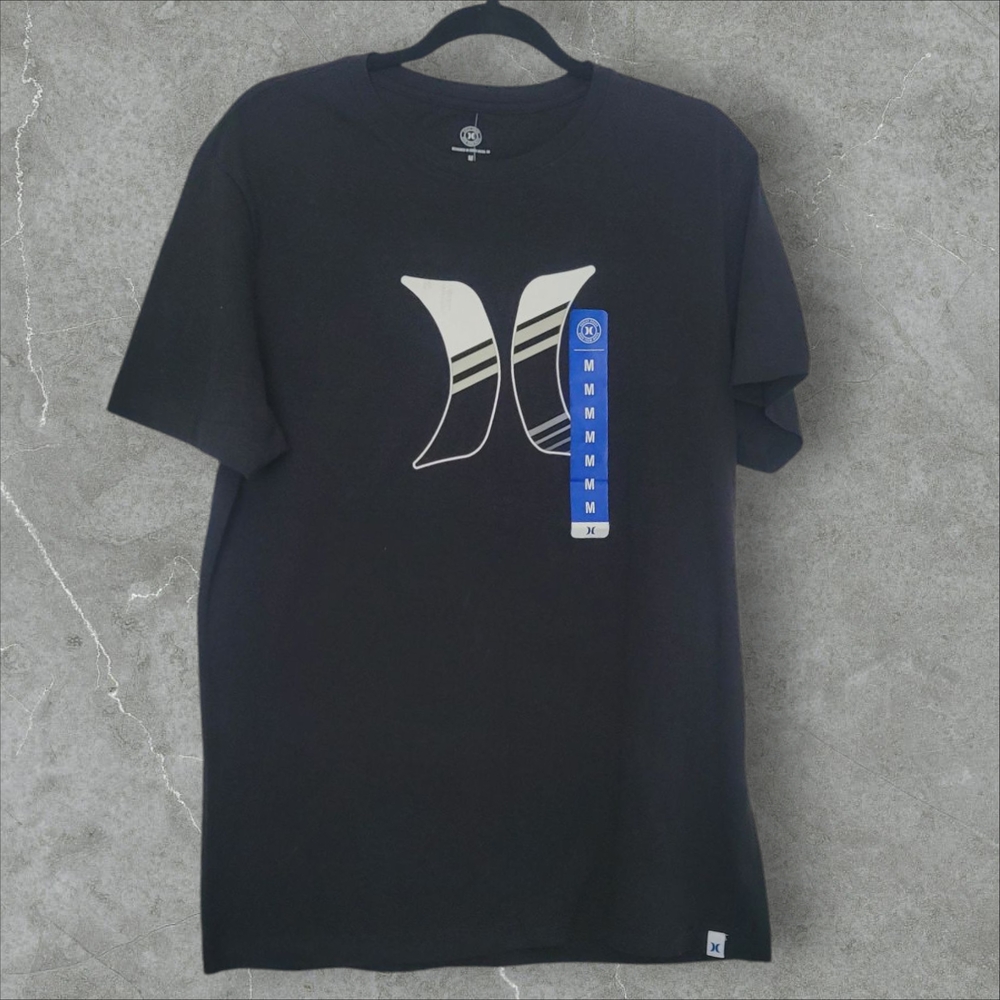 Hurley T-Shirt Men's Black Jersey Short Sleeve‎ Big Logo Graphic  Size M